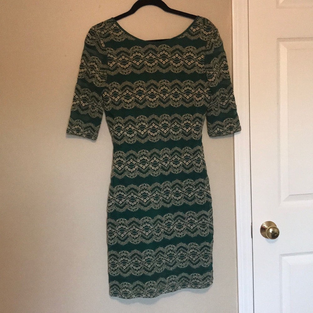 Beautiful Dark Green and Gold Lace Detail Dress
